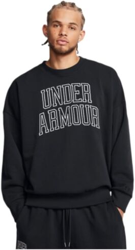 Under Armour Men's ICON Heavyweight Terry Oversized Crew Neck Sweatshirt (US, Alpha, Large, Regular, Regular, Black/White) in Saudi Arabia