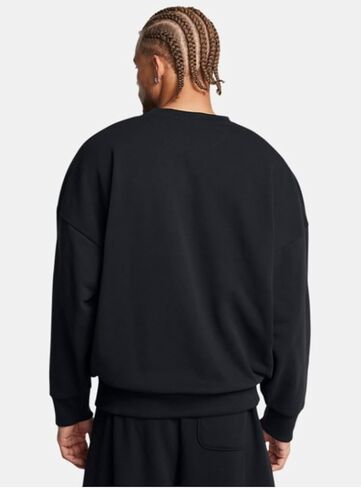 Under Armour Men's ICON Heavyweight Terry Oversized Crew Neck Sweatshirt (US, Alpha, Large, Regular, Regular, Black/White) in Saudi Arabia