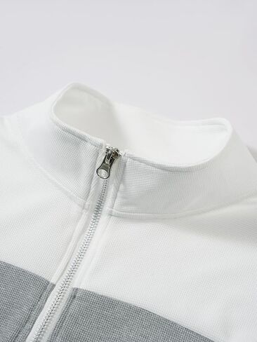 Men's Color Block Half Zip Polo Collar Long Sleeve Sweatshirt Perfect for Casual Wear and Business Casual Outfits (White,Medium) in Saudi Arabia