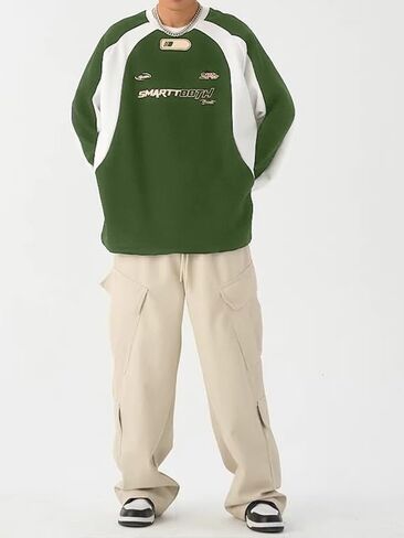 Oversized Crewneck Sweatshirts for Men Vintage Graphic Pullover Loose Fit Streetwear Long Sleeve Top in Saudi Arabia