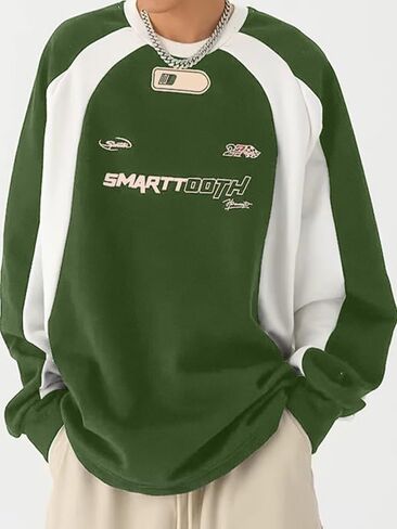 Oversized Crewneck Sweatshirts for Men Vintage Graphic Pullover Loose Fit Streetwear Long Sleeve Top in Saudi Arabia