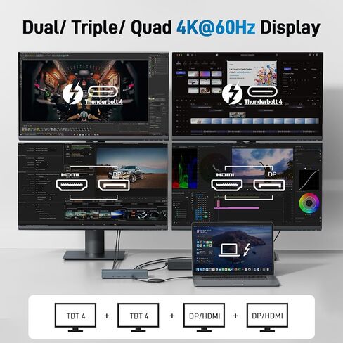 Acer Docking Station, 11-in-1 Laptop Docking Station 4K@60Hz for 3 Monitors with 2x DisplayPort+HDMI, Ethernet, 5Gbps Data, Audio, 135W Power, USBC Dock Compatible with Acer, Dell, MacBook Air/Pro, HP in Saudi Arabia
