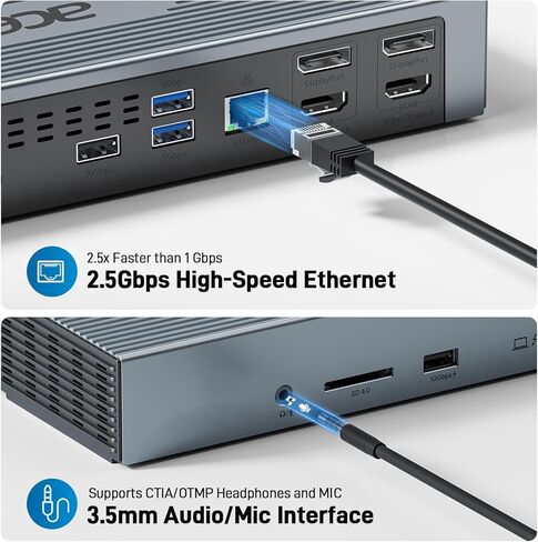 Acer Docking Station, 11-in-1 Laptop Docking Station 4K@60Hz for 3 Monitors with 2x DisplayPort+HDMI, Ethernet, 5Gbps Data, Audio, 135W Power, USBC Dock Compatible with Acer, Dell, MacBook Air/Pro, HP in Saudi Arabia