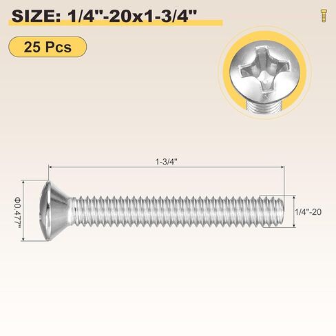 مسامير براغي برأس غاطسة متقاطعة من METALLIXITY Phillips (1/4"-20x1-3/4) 25 قطعة، 304 براغي لآلة النجارة ذات رأس مسطح من الفولاذ المقاوم للصدأ - لمشاريع تجميع الأثاث DIY، فضي in Kuwait