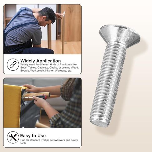 مسامير براغي برأس غاطسة متقاطعة من METALLIXITY Phillips (1/4"-20x1-3/4) 25 قطعة، 304 براغي لآلة النجارة ذات رأس مسطح من الفولاذ المقاوم للصدأ - لمشاريع تجميع الأثاث DIY، فضي in Kuwait