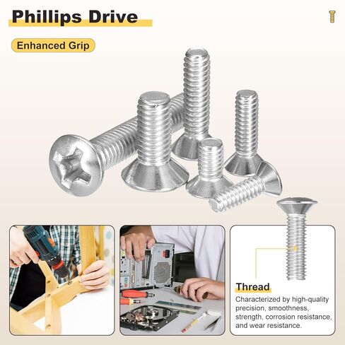 مسامير براغي برأس غاطسة متقاطعة من METALLIXITY Phillips (1/4"-20x1-3/4) 25 قطعة، 304 براغي لآلة النجارة ذات رأس مسطح من الفولاذ المقاوم للصدأ - لمشاريع تجميع الأثاث DIY، فضي in Kuwait