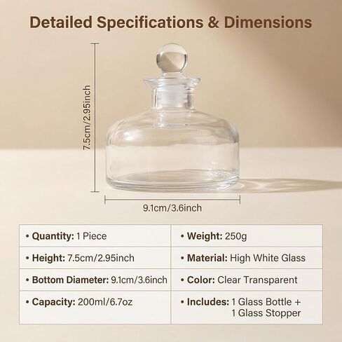 200ml/6.6oz Refillable Glass Aromatherapy Diffuser Bottle, Clear in Saudi Arabia