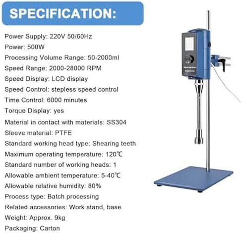 High Speed Lab Homogenizer, 2000-28000rpm High Shear Emulsifying Mixer, Laboratory Disperser with 7 Interchangeable Heads, Versatile Emulsifier for Precise Mixing in Saudi Arabia