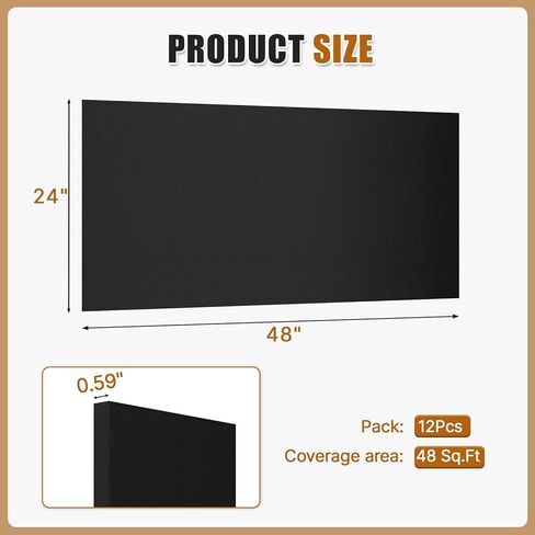 12 PCS Black Fiberglass Acoustic Ceiling Tiles Reduce Light Reflection 2X4 Ft Soundproof Ceiling Panels 0.59" Thick Moisture Proof Fire Resistant Ideal for Home Theater Basement Cover 96 Sq.Ft in Saudi Arabia
