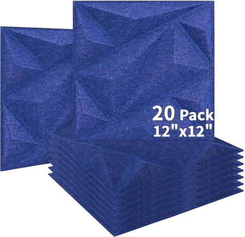 لوحات صوتية من Art3dwallpanels مكونة من 20 قطعة من لوحات الحائط العازلة للصوت وألواح تخفيف الصوت، لوحات جدارية ثلاثية الأبعاد ممتصة للصوت، مقاس 30.48 سم × 30.48 سم، أزرق in Kuwait