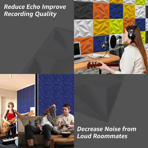 لوحات صوتية من Art3dwallpanels مكونة من 20 قطعة من لوحات الحائط العازلة للصوت وألواح تخفيف الصوت، لوحات جدارية ثلاثية الأبعاد ممتصة للصوت، مقاس 30.48 سم × 30.48 سم، أزرق in Kuwait
