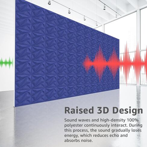 لوحات صوتية من Art3dwallpanels مكونة من 20 قطعة من لوحات الحائط العازلة للصوت وألواح تخفيف الصوت، لوحات جدارية ثلاثية الأبعاد ممتصة للصوت، مقاس 30.48 سم × 30.48 سم، أزرق in Kuwait