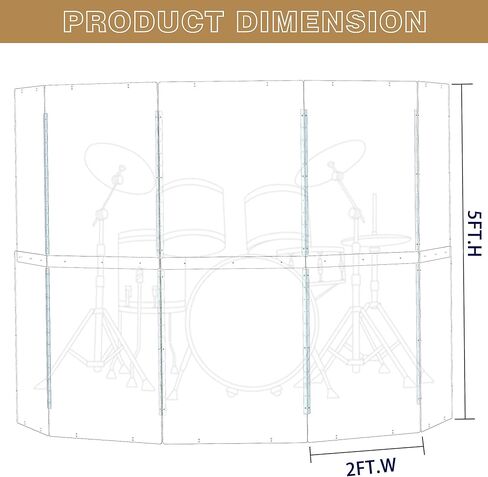 درع الطبل المحمول | 5 لوحات 2 قدم × 5 قدم | مفصلات من الفولاذ المقاوم للصدأ كاملة الطول مثبتة في المصنع | حاجز صوت الطبل الأكريليك | قفص للاستخدام في الكنيسة والمنزل (5 لوحات) in Kuwait