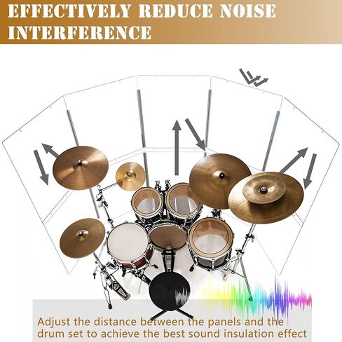 درع الطبل المحمول | 5 لوحات 2 قدم × 5 قدم | مفصلات من الفولاذ المقاوم للصدأ كاملة الطول مثبتة في المصنع | حاجز صوت الطبل الأكريليك | قفص للاستخدام في الكنيسة والمنزل (5 لوحات) in Kuwait