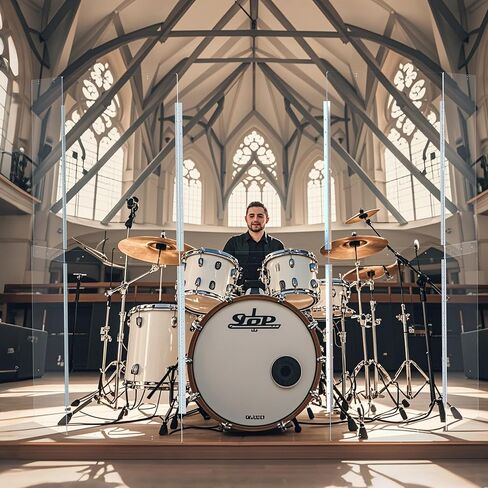 درع الطبل المحمول | 5 لوحات 2 قدم × 5 قدم | مفصلات من الفولاذ المقاوم للصدأ كاملة الطول مثبتة في المصنع | حاجز صوت الطبل الأكريليك | قفص للاستخدام في الكنيسة والمنزل (5 لوحات) in Kuwait