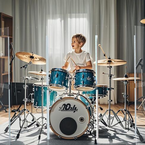 درع الطبل المحمول | 5 لوحات 2 قدم × 5 قدم | مفصلات من الفولاذ المقاوم للصدأ كاملة الطول مثبتة في المصنع | حاجز صوت الطبل الأكريليك | قفص للاستخدام في الكنيسة والمنزل (5 لوحات) in Kuwait