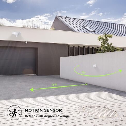 Home Zone Security SMD LED ضوء فيضانات خارجي، 5000 لومن، 5000 كلفن أبيض ساطع، من الغسق إلى الفجر، قيد التشغيل دائمًا، قابل للربط مع أضواء أخرى، كشف مستشعر الحركة طويل وواسع 70 × 240 درجة، رؤوس ألومنيوم in Kuwait