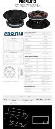 Blastking PROFILE12 مكبر صوت عالي الإخراج 12 بوصة 1600 واط - 800 واط RMS، ملف صوتي 4 بوصة، 8Ω، 95.6 ديسيبل، تبريد الهواء القسري - برنامج تشغيل الصوت الاحترافي لخزائن الانعكاس أو القرن in Kuwait