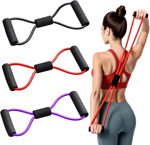 Figure 8 Fitness Resistance Bands with Handles, Exercise Elastic Bands for Women Arm Shoulder Back Leg Chest Stretch, Workout Equipment for Yoga, Pilates, Physical, Therapy, Home Gym Fitness, 3 Pack in Saudi Arabia