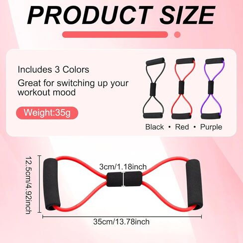 Figure 8 Fitness Resistance Bands with Handles, Exercise Elastic Bands for Women Arm Shoulder Back Leg Chest Stretch, Workout Equipment for Yoga, Pilates, Physical, Therapy, Home Gym Fitness, 3 Pack in Saudi Arabia