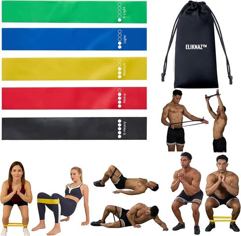 Resistance Loop Bands, Exercise Bands,Multi Resistance Levels,Carry Bag, Wrist, Glute, Leg and Arm Workout Bands, Strength Training, Stretching, Physical Therapy,Yoga, Pilates Set of 5 Loops in Saudi Arabia