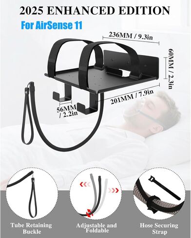 رف تثبيت على الحائط CPAP لجهاز ResMed AirSense 11، تصميم ألومنيوم خفيف الوزن مع أشرطة مضادة للانزلاق وخطاف إدارة قناع الخرطوم، حامل لوازم CPAP لتنظيم جانب السرير in Kuwait
