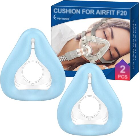 عبوتان من وسائد قناع CPAP لقناع الوجه الكامل على طراز F20 صغير - إسفنج ذكي ثلاثي الأبعاد مبتكر مع بطانة زرقاء حريرية مدمجة، يسلط الضوء على الملاءمة الرائعة والختم الآمن لـ ResMed Airtouch F20 وAirfit F20 - صغير in Kuwait