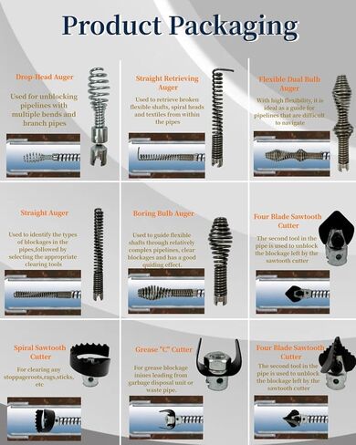 10Pcs Drain Snake Drill Attachment, Drain Auger Cutter Kit, Fit for RIDGID K-400 C-4 C-6 C-7 C-8 and C-9 Drain Cleaning Machine, for 5/8" Drain Snake Cable Heads Tips in Saudi Arabia