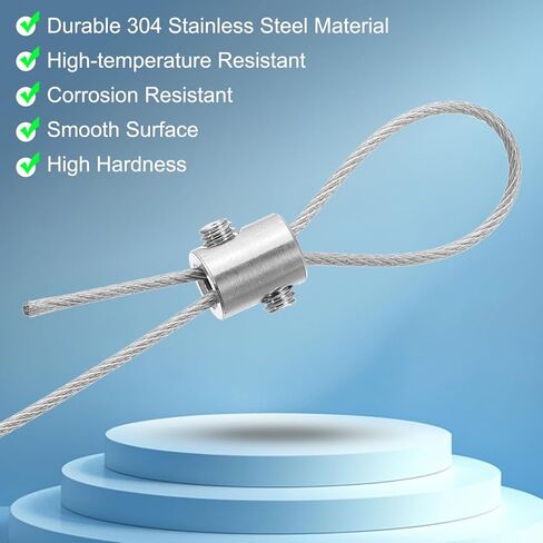 4mm Hole Wire Rope Clips Set, 4 Set 304 Stainless Steel Double Holes Lock Cable Clamps Clip with M4 Hexagon Screws Spanner for Cable Fitting, Silver 8x10mm in Saudi Arabia