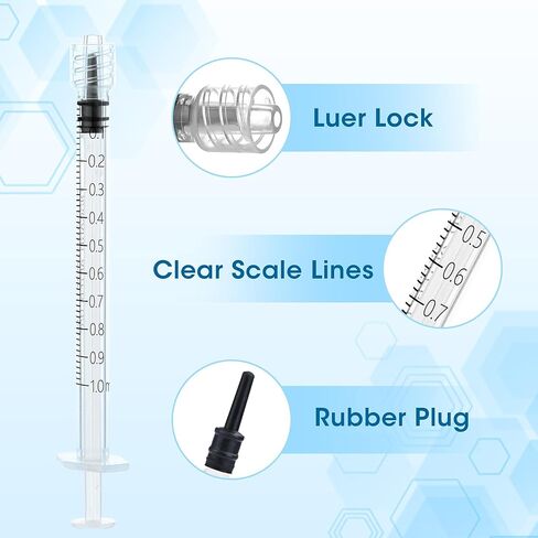 محاقن 1 مل، 25Ga 1 "1cc Luer Lock حقنة لقياس مختبر الري لتغذية الحيوانات الأليفة، ملفوفة بشكل فردي، 100 حزمة in Kuwait