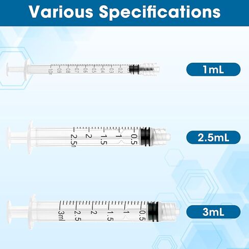 محاقن 1 مل، 25Ga 1 "1cc Luer Lock حقنة لقياس مختبر الري لتغذية الحيوانات الأليفة، ملفوفة بشكل فردي، 100 حزمة in Kuwait