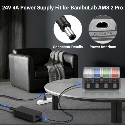 24V 4A Charger Replacement Compatible with Bambu Lab AMS 2 Pro Automatic Material System, Power Cord AC Adapter Fit for Honor ADS-96HLA-19-1 24096E 96W 24VDC 24.0 Volts 96.0W Power Supply in Saudi Arabia
