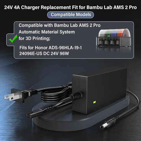24V 4A Charger Replacement Compatible with Bambu Lab AMS 2 Pro Automatic Material System, Power Cord AC Adapter Fit for Honor ADS-96HLA-19-1 24096E 96W 24VDC 24.0 Volts 96.0W Power Supply in Saudi Arabia
