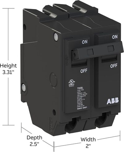 ABB Q-Line® THQL2160 Circuit Breaker • 60 Amp Double-Pole Breaker • 120/240 VAC • 10 kAIC Interrupt Rating • Thermal Magnetic Plug-On Breaker for Load Centers in Saudi Arabia