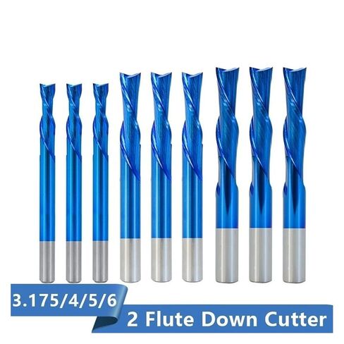 لقم توجيه حلزوني 2 قاطع فلوت 3.175-12 مم عرقوب اليد اليسرى للأسفل قاطع كربيد لولبي نهاية مطحنة حتى أسفل لقمة ضغط لنحت الخشب in Kuwait