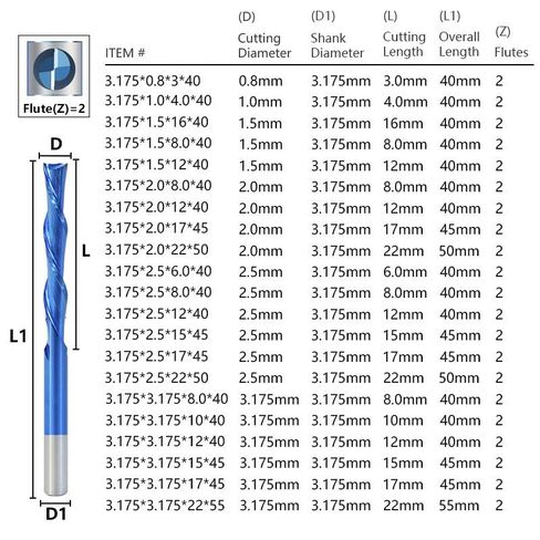لقم توجيه حلزوني 2 قاطع فلوت 3.175-12 مم عرقوب اليد اليسرى للأسفل قاطع كربيد لولبي نهاية مطحنة حتى أسفل لقمة ضغط لنحت الخشب in Kuwait