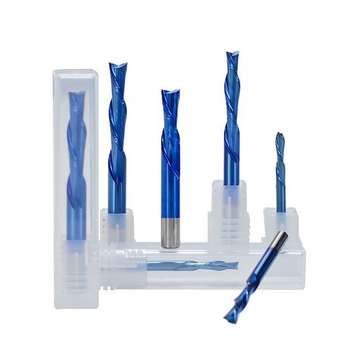 لقم توجيه حلزوني 2 قاطع فلوت 3.175-12 مم عرقوب اليد اليسرى للأسفل قاطع كربيد لولبي نهاية مطحنة حتى أسفل لقمة ضغط لنحت الخشب in Kuwait