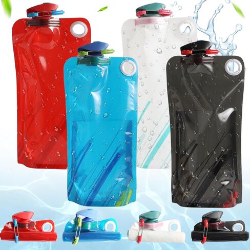 4 Pack Collapsible Water Bottle With Carabiner, 34 Ounce Foldable Water Bag with Leakproof Lid, Food-Grade Silicone Portable Water Bottle for Hiking, Sports, Camping, Biking, Traveling, BPA-Free in Saudi Arabia