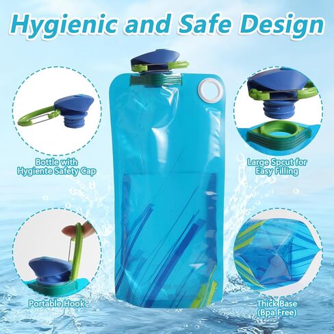 4 Pack Collapsible Water Bottle With Carabiner, 34 Ounce Foldable Water Bag with Leakproof Lid, Food-Grade Silicone Portable Water Bottle for Hiking, Sports, Camping, Biking, Traveling, BPA-Free in Saudi Arabia