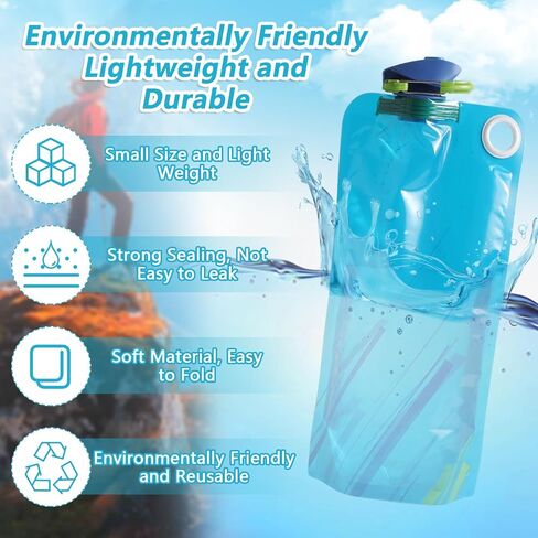 4 Pack Collapsible Water Bottle With Carabiner, 34 Ounce Foldable Water Bag with Leakproof Lid, Food-Grade Silicone Portable Water Bottle for Hiking, Sports, Camping, Biking, Traveling, BPA-Free in Saudi Arabia