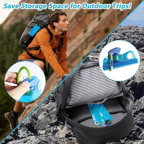 4 Pack Collapsible Water Bottle With Carabiner, 34 Ounce Foldable Water Bag with Leakproof Lid, Food-Grade Silicone Portable Water Bottle for Hiking, Sports, Camping, Biking, Traveling, BPA-Free in Saudi Arabia