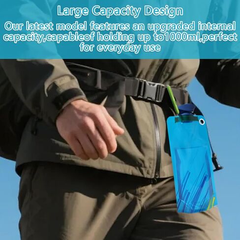 4 Pack Collapsible Water Bottle With Carabiner, 34 Ounce Foldable Water Bag with Leakproof Lid, Food-Grade Silicone Portable Water Bottle for Hiking, Sports, Camping, Biking, Traveling, BPA-Free in Saudi Arabia