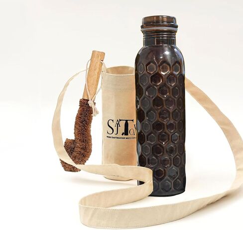 32oz Antique Black Diamond Large Pure Clear Copper Water Bottle Leak Proof Travel Big Size Water Bottles for Drinking Water & Ayurvedic Health benefits With Canvas Bag & Bottle Cleaner Brush in Saudi Arabia