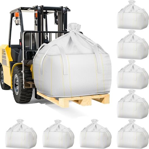 Hoolerry 10 Pcs FIBC Bulk Bag, 1.5 Ton 39" L x 39" W x 24" H 3300lbs Construction Dumpster Bag Heavy Duty Large Duffle Top Flat Bottom Woven Polypropylene Container for Sand Concrete Industrial in Saudi Arabia