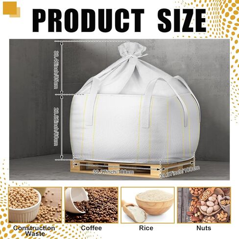 Hoolerry 10 Pcs FIBC Bulk Bag, 1.5 Ton 39" L x 39" W x 24" H 3300lbs Construction Dumpster Bag Heavy Duty Large Duffle Top Flat Bottom Woven Polypropylene Container for Sand Concrete Industrial in Saudi Arabia