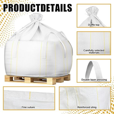 Hoolerry 10 Pcs FIBC Bulk Bag, 1.5 Ton 39" L x 39" W x 24" H 3300lbs Construction Dumpster Bag Heavy Duty Large Duffle Top Flat Bottom Woven Polypropylene Container for Sand Concrete Industrial in Saudi Arabia