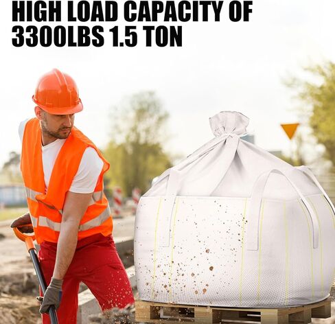 Hoolerry 10 Pcs FIBC Bulk Bag, 1.5 Ton 39" L x 39" W x 24" H 3300lbs Construction Dumpster Bag Heavy Duty Large Duffle Top Flat Bottom Woven Polypropylene Container for Sand Concrete Industrial in Saudi Arabia