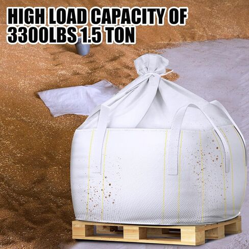 Hoolerry 10 Pcs FIBC Bulk Bag, 1.5 Ton 39" L x 39" W x 24" H 3300lbs Construction Dumpster Bag Heavy Duty Large Duffle Top Flat Bottom Woven Polypropylene Container for Sand Concrete Industrial in Saudi Arabia