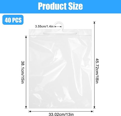 40 عبوة من أكياس التخزين المعلقة، وخطاف كبير مقاس 15 × 13 بوصة أكياس بلاستيكية شفافة لتخزين سماعات الرأس في الفصل الدراسي والمكتبة وتنظيم الصيدلة in Kuwait