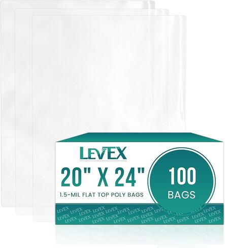 Levex - 20" x 24" (100 Count) Open End Flat Top - 1.5-Mil Clear Poly Bags for Packaging, Shipping, Storage & Food (Bags Do Not Have a Seal or Prints) in Kuwait